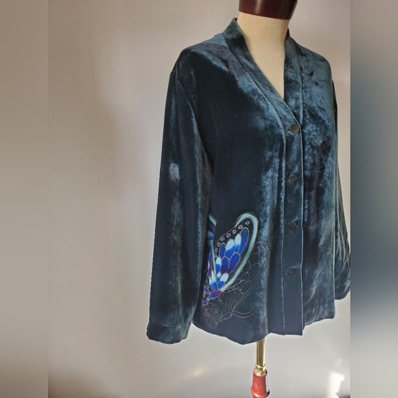 CHICO'S ANNIVERSARY COLLECTION silk/Rayon butterfly jacket. Size 1 (M/8) - Picture 2 of 15